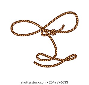 Cartoon groovy wild west western twisted lasso rope forming loops and knots, symbolizing cowboy culture and rodeo skills. Vector coiled rope for cattle wrangling, ranch work and cowboy performances