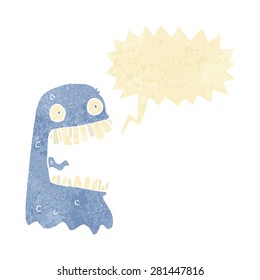cartoon gross ghost with speech bubble