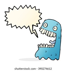 cartoon gross ghost with speech bubble