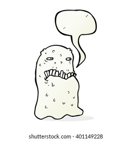 cartoon gross ghost with speech bubble