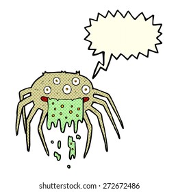 cartoon gross halloween spider with speech bubble