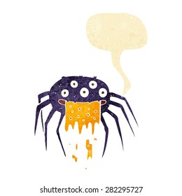 cartoon gross halloween spider with speech bubble