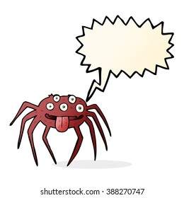 cartoon gross halloween spider with speech bubble
