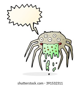 cartoon gross halloween spider with speech bubble