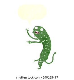 cartoon gross little monster with speech bubble