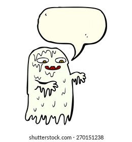 cartoon gross slime ghost with speech bubble