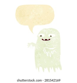 cartoon gross slime ghost with speech bubble
