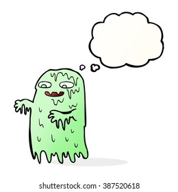 cartoon gross slime ghost with thought bubble