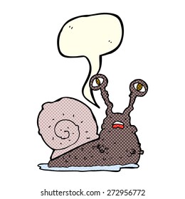 cartoon gross snail with speech bubble