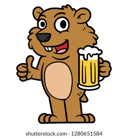 Cartoon Groundhog Character Holding a Glass of Beer