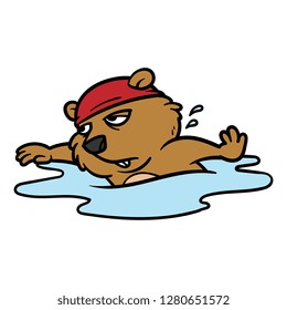 Cartoon Groundhog Character Swimming