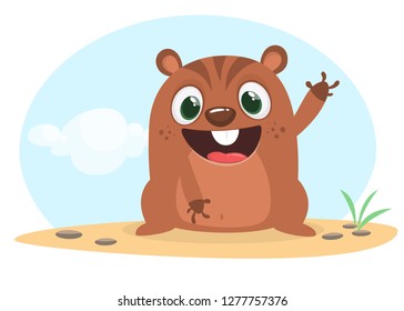 Cartoon groundhog. Happy groundhog day. Vector illustration