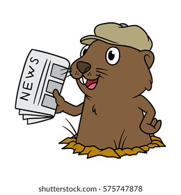 Cartoon Groundhog Holding Newpaper Vector Illustration