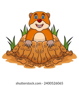 Cartoon groundhog looking out of hole