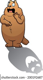 A cartoon groundhog scared of his shadow.