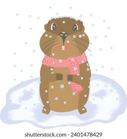 Cartoon groundhog in the snow