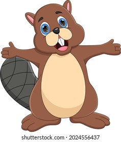 cartoon groundhog waving isolated on white background