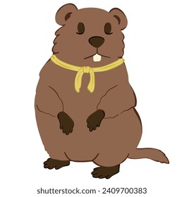 Cartoon groundhog wearing spring clothes, happy groundhog day. Vector illustration