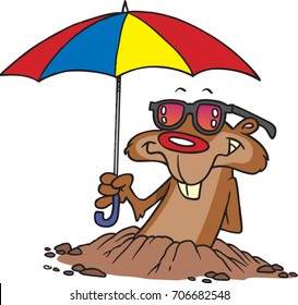 cartoon groundhog wearing sunglasses and holding an umbrella