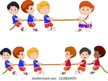 Cartoon Group Children Playing Tug War Stock Vector (Royalty Free ...