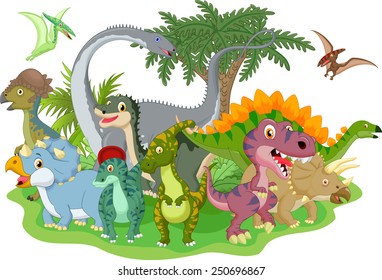 Cartoon group of dinosaur 