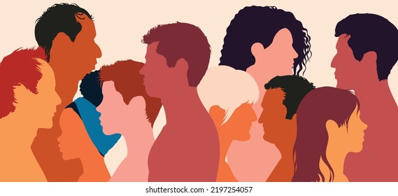 A Cartoon Group Of Men And Women Of Diverse Cultures Stands Together In Front Of The Other As A Symbol Of Racial Equality And Anti-racism. Multi Ethnic And Multi-racial Culture.