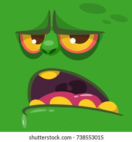 Cartoon growling zombie face. Vector zombie monster square avatar