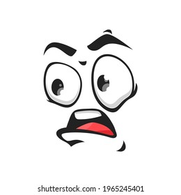 Cartoon grumble face, vector emoji with annoyed eyes and open mouth. Negative facial expression, growl feelings, comic murmur face isolated on white background