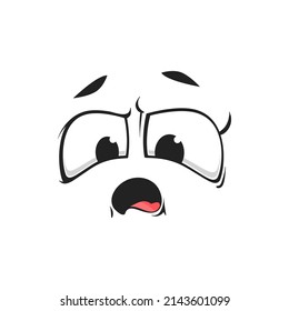 Cartoon Grumble Face, Vector Murmur Emoji With Annoyed Eyes And Open Mouth. Negative Facial Expression, Growl Feelings, Comic Face Isolated On White Background