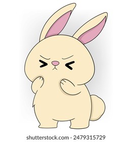 Cartoon of a grumpy bunny with a displeased expression and paws on cheeks. Ideal for humorous and animal-themed designs.