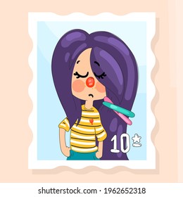 Cartoon grumpy girl. Vector kids character illustration 