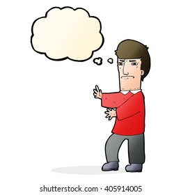 cartoon grumpy man with thought bubble