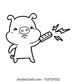 cartoon grumpy pig with remote control