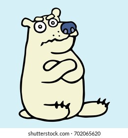 Cartoon Grumpy Polar Bear. Vector Illustration. Cute Wild Animal Character.