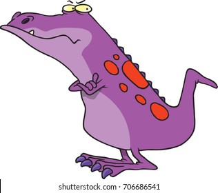 cartoon grumpy purple dinosaur