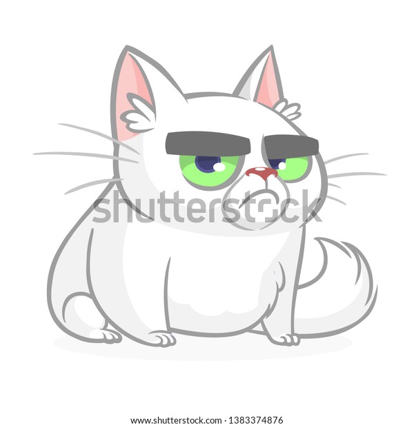 気難しい白猫漫画 不機嫌な表情をしたかわいい太った猫イラスト のベクター画像素材 ロイヤリティフリー