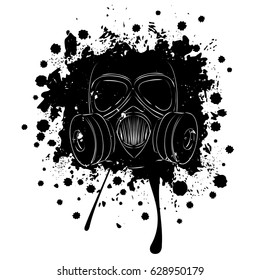 Cartoon grunge gas mask with splatters design illustration.
