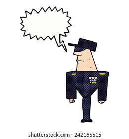 cartoon guard with speech bubble