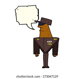 cartoon guard with speech bubble
