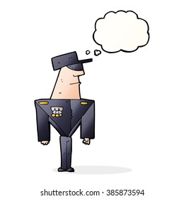 cartoon guard with thought bubble