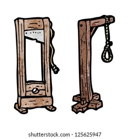 cartoon guillotine and hangman's noose