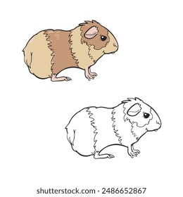 Cartoon guinea pig drawing with line art style. Simple design outline style. Easy to edit. Vector illustration