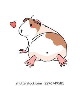 Cartoon Guinea Pig Vector Illustration. Back Side View with cute heart.