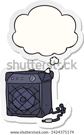 cartoon guitar amp with thought bubble as a printed sticker