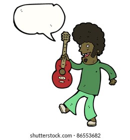 cartoon guitar player with speech bubble