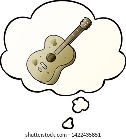 cartoon guitar with thought bubble in smooth gradient style
