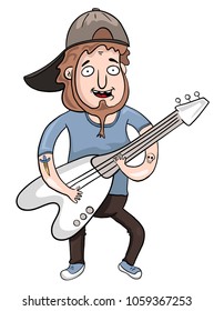 cartoon guitarist with electric guitar, vector illustration