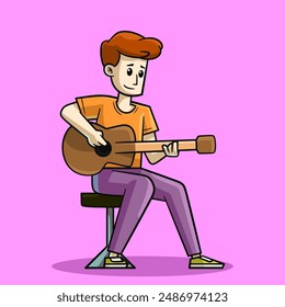 Cartoon-Gitarrist spielt Akustik Guitar