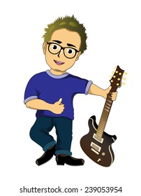 Cartoon guitarist. Vector and illustration