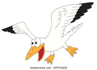 Cartoon gull for babies and little kids. Picture isolated on white background